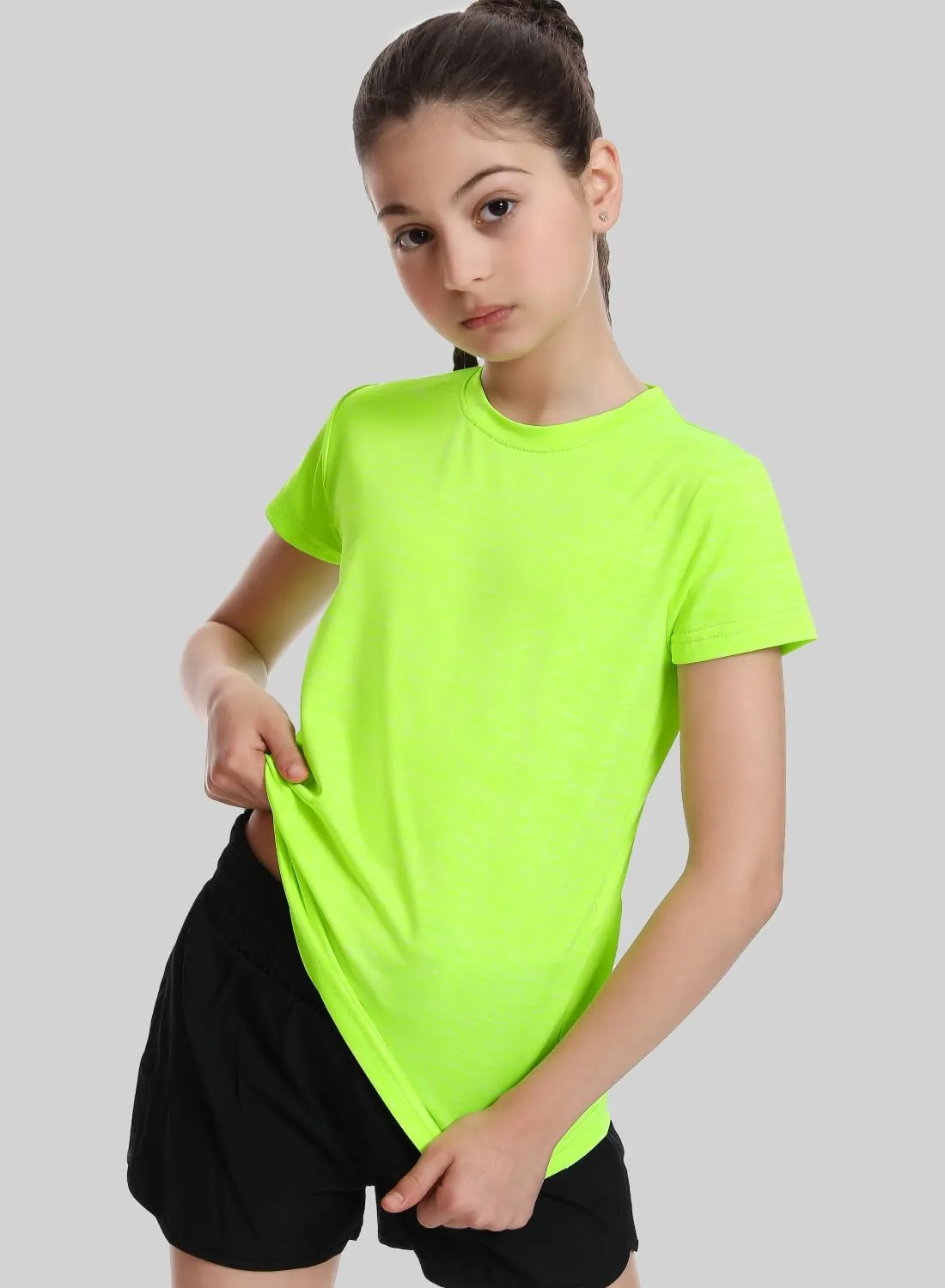 Star Vibe 5 Pack Girl's Shirts Athletic Short Sleeve Dry-Fit T-Shirts Crew Neck Active Sports Tops for Kids Teen 5-14 Years