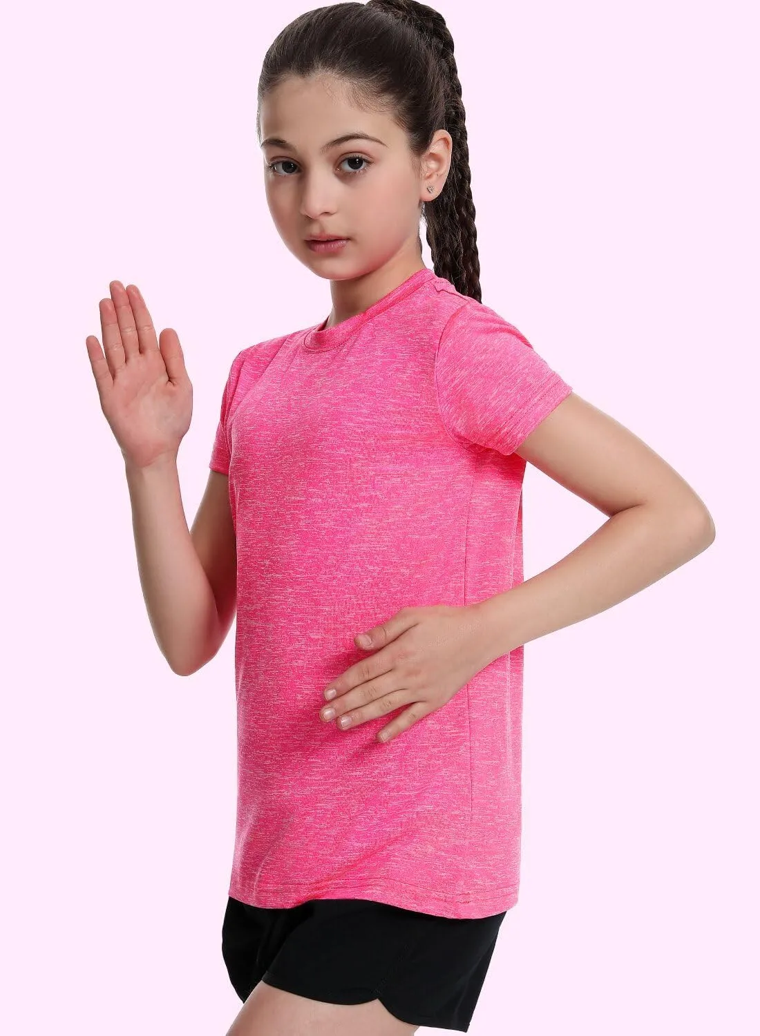 Star Vibe 5 Pack Girl's Shirts Athletic Short Sleeve Dry-Fit T-Shirts Crew Neck Active Sports Tops for Kids Teen 5-14 Years