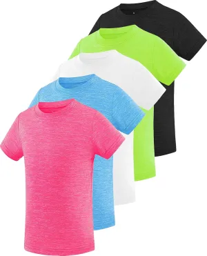 Star Vibe 5 Pack Girl's Shirts Athletic Short Sleeve Dry-Fit T-Shirts Crew Neck Active Sports Tops for Kids Teen 5-14 Years
