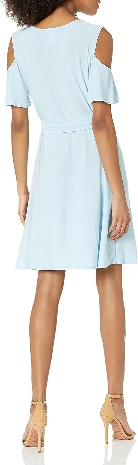Star Vixen Women's Cutout Cold Shoulder Short Sleeve Faux Wrap Dress