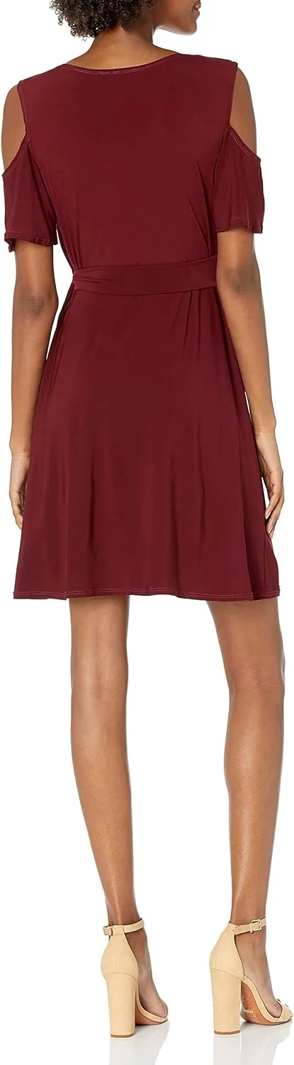Star Vixen Women's Cutout Cold Shoulder Short Sleeve Faux Wrap Dress