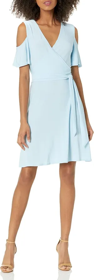 Star Vixen Women's Cutout Cold Shoulder Short Sleeve Faux Wrap Dress