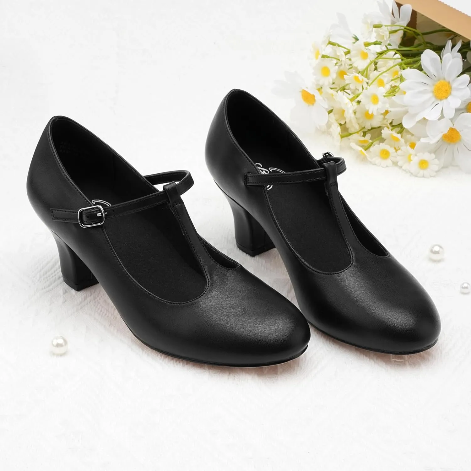 Stelle 2.5" Character Shoes for Women T-Strap Dance Heels for Ballroom Salsa Tango Wedding Flamenco Latin