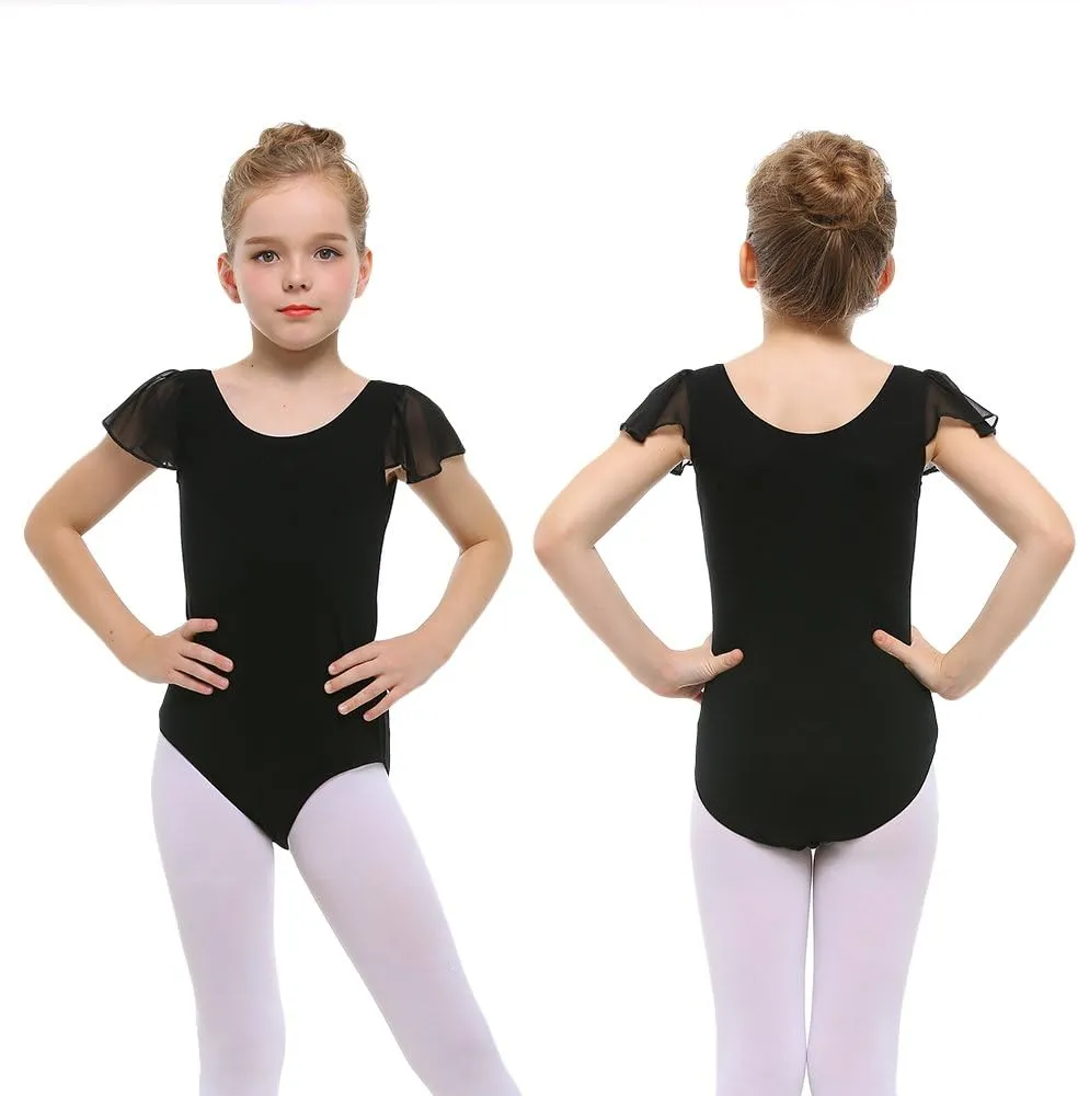 Stelle Girls Leotards Black Ballet Dance Leotards Ruffle Short Sleeve Gymnastics Outfits(Toddler/Little Kid/Big Kid)