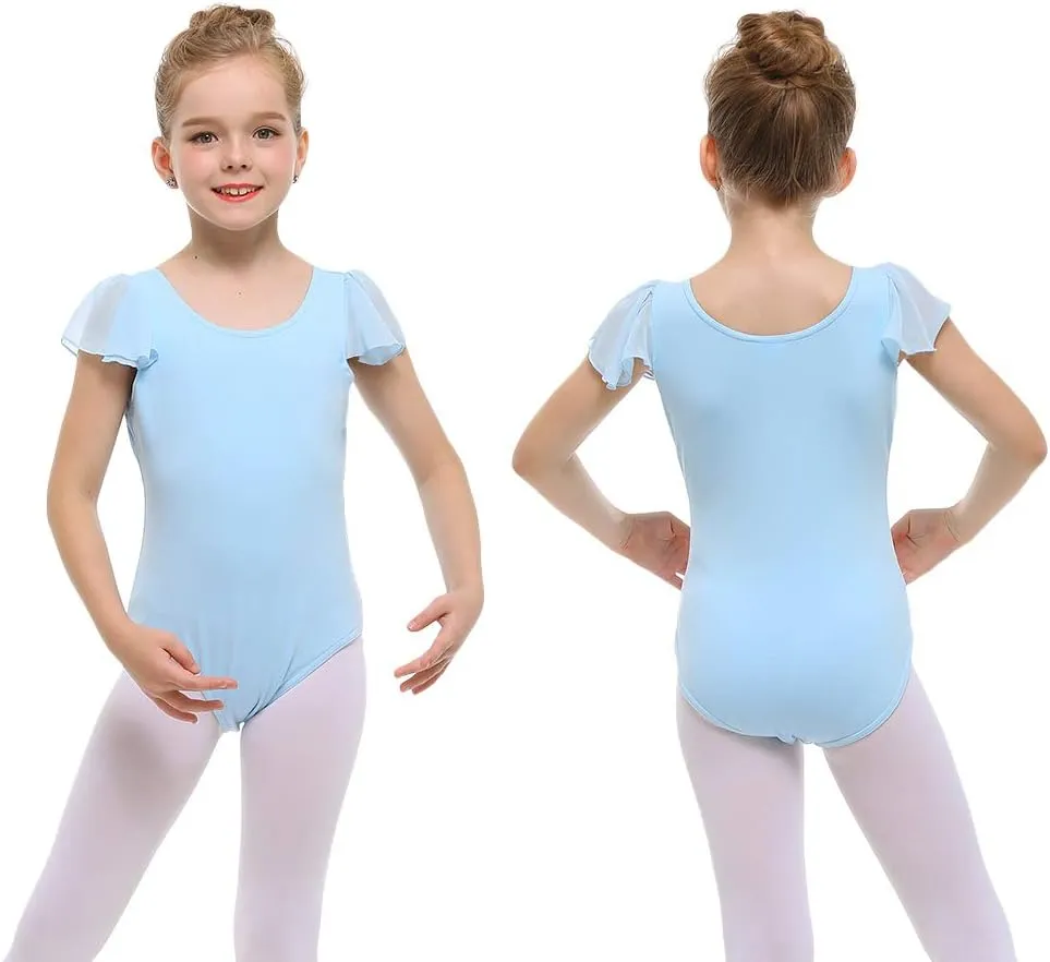 Stelle Girls Leotards Black Ballet Dance Leotards Ruffle Short Sleeve Gymnastics Outfits(Toddler/Little Kid/Big Kid)