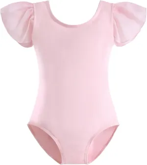 Stelle Girls Leotards Black Ballet Dance Leotards Ruffle Short Sleeve Gymnastics Outfits(Toddler/Little Kid/Big Kid)