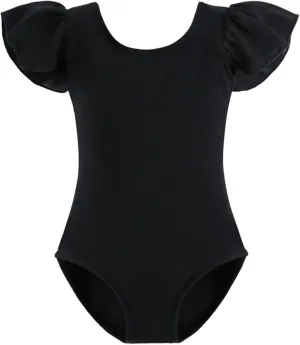 Stelle Girls Leotards Black Ballet Dance Leotards Ruffle Short Sleeve Gymnastics Outfits(Toddler/Little Kid/Big Kid)