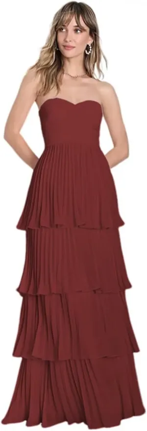 Strapless Tiered Prom Dresses 2025 for Women Sweetheart Chiffon Ruched Formal Dress for Cocktail Party NA37