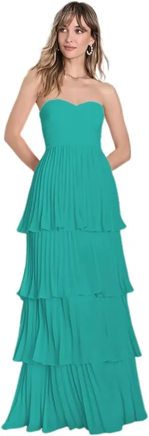 Strapless Tiered Prom Dresses 2025 for Women Sweetheart Chiffon Ruched Formal Dress for Cocktail Party NA37