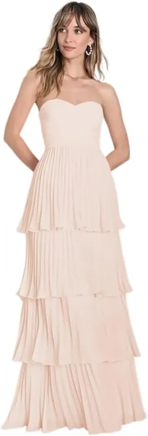 Strapless Tiered Prom Dresses 2025 for Women Sweetheart Chiffon Ruched Formal Dress for Cocktail Party NA37