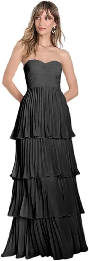 Strapless Tiered Prom Dresses 2025 for Women Sweetheart Chiffon Ruched Formal Dress for Cocktail Party NA37
