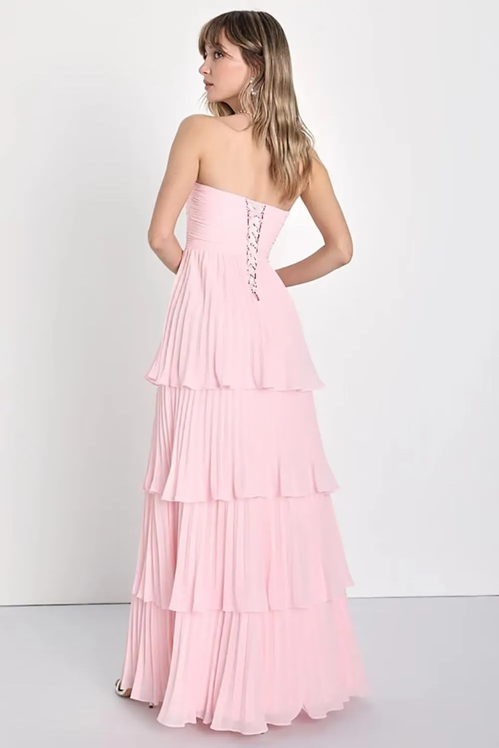 Strapless Tiered Prom Dresses 2025 for Women Sweetheart Chiffon Ruched Formal Dress for Cocktail Party NA37