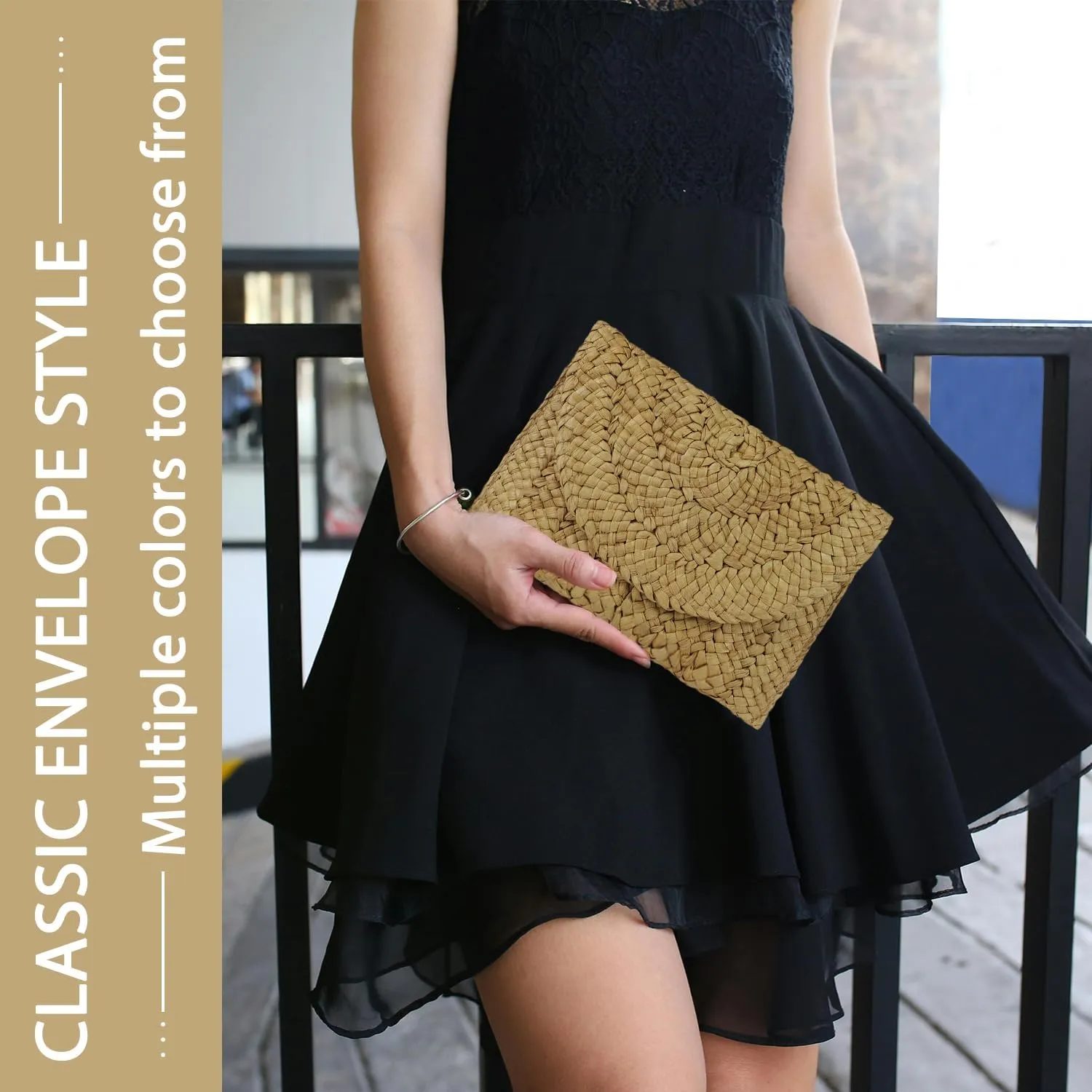 Straw Clutch Bag for Women Envelope Woven Clutch Handbag Summer Beach Purse