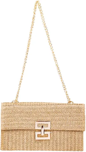 Straw Clutch Purses, Summer Beach Straw Clutch Handbag with Chain Straw Tote Shoulder Bag Envelope Clutch for Women Boho Style Straw Wallet for Wedding Party