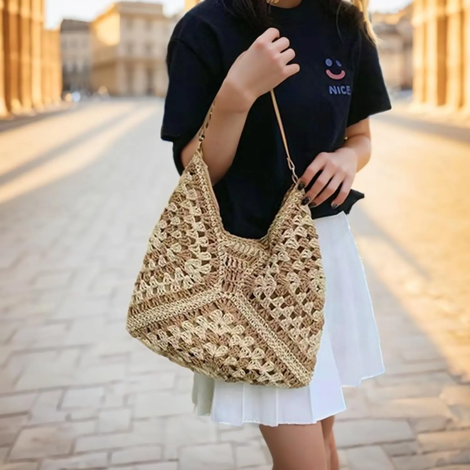 Straw Hobo Beach Bag for Women Summer Purses Woven Tote Bags Shoulder Tote Bag Summer Everything Tote Bag