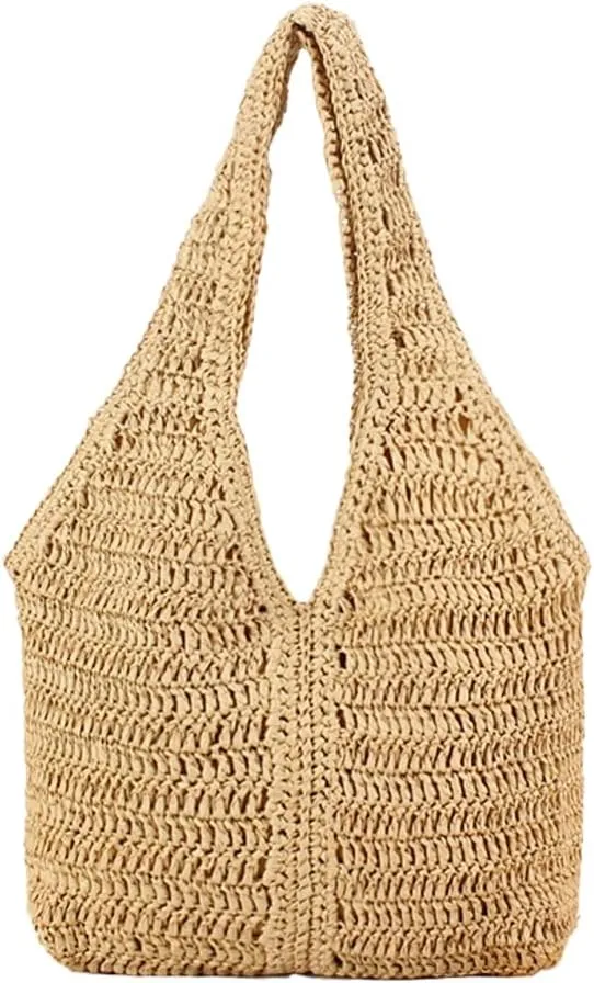 Straw Hobo Purses for Women Paper Straw Large Tote Bag Shoulder Bag Hobo for Beach Summer Travel