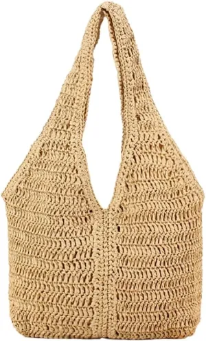 Straw Hobo Purses for Women Paper Straw Large Tote Bag Shoulder Bag Hobo for Beach Summer Travel