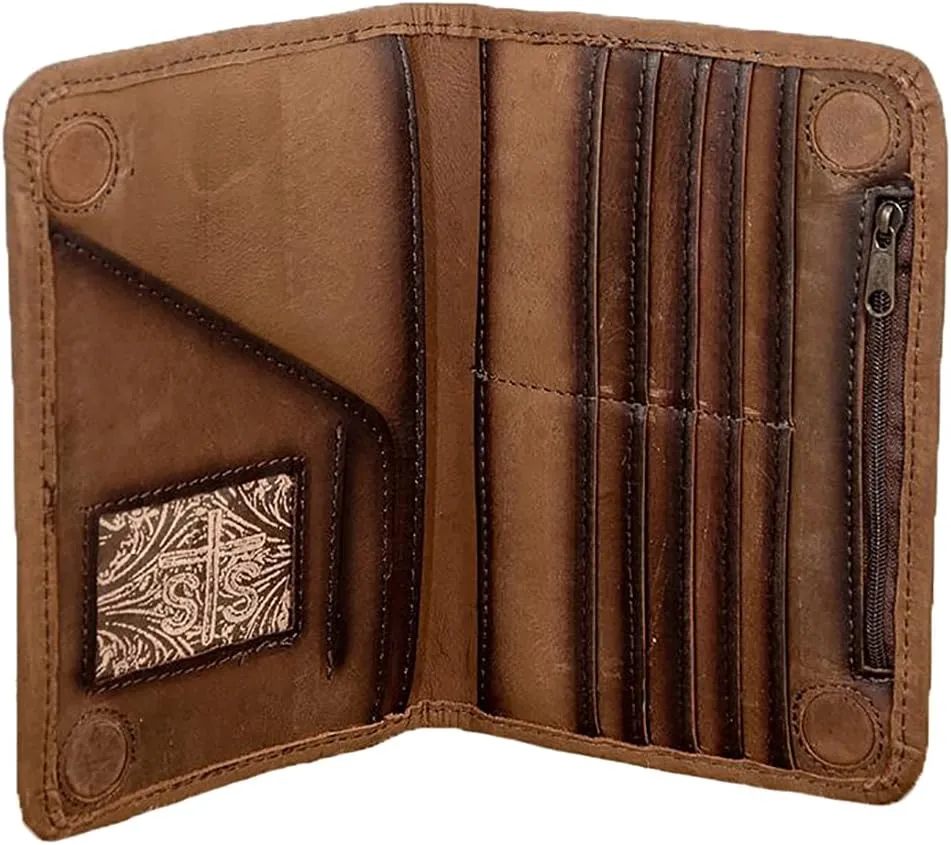 STS Ranchwear Women's Brown Full-Grain Leather Magnetic Wallet/Travel/Passport Case, One Size