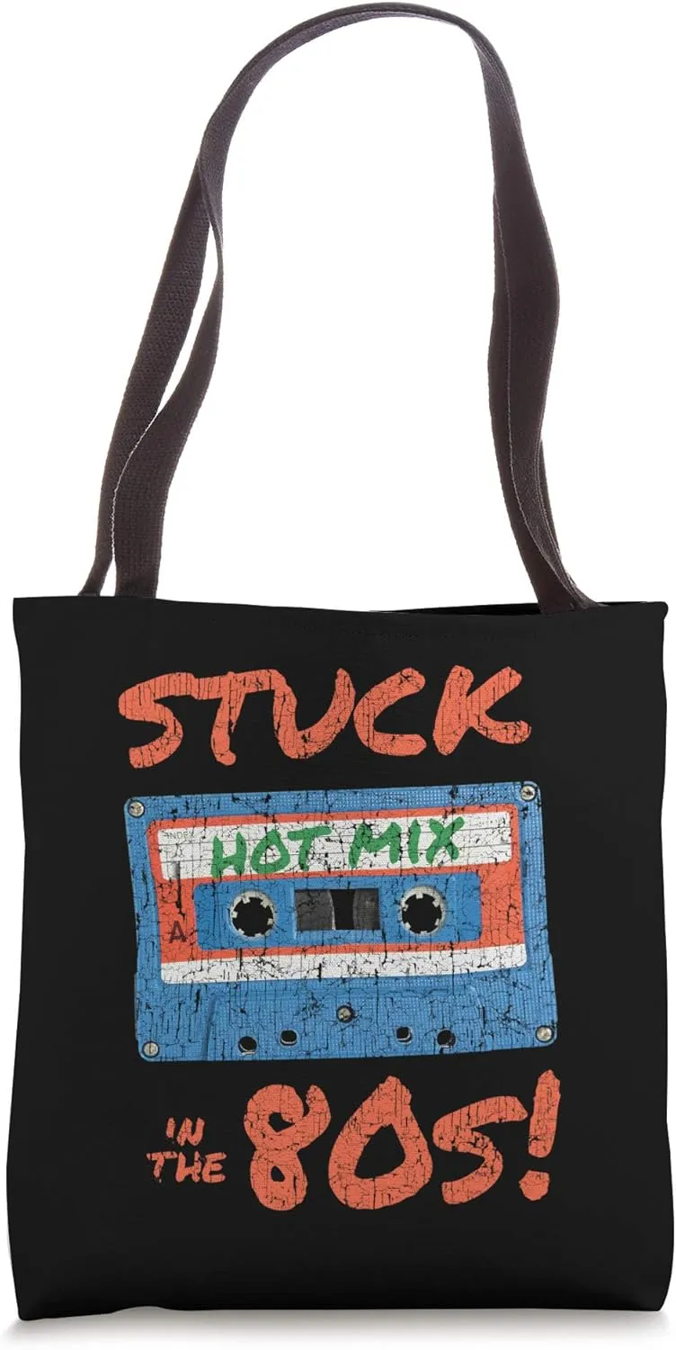 Stuck in the 80s, Retro Distressed DJ Eighties Cassette Tape Tote Bag