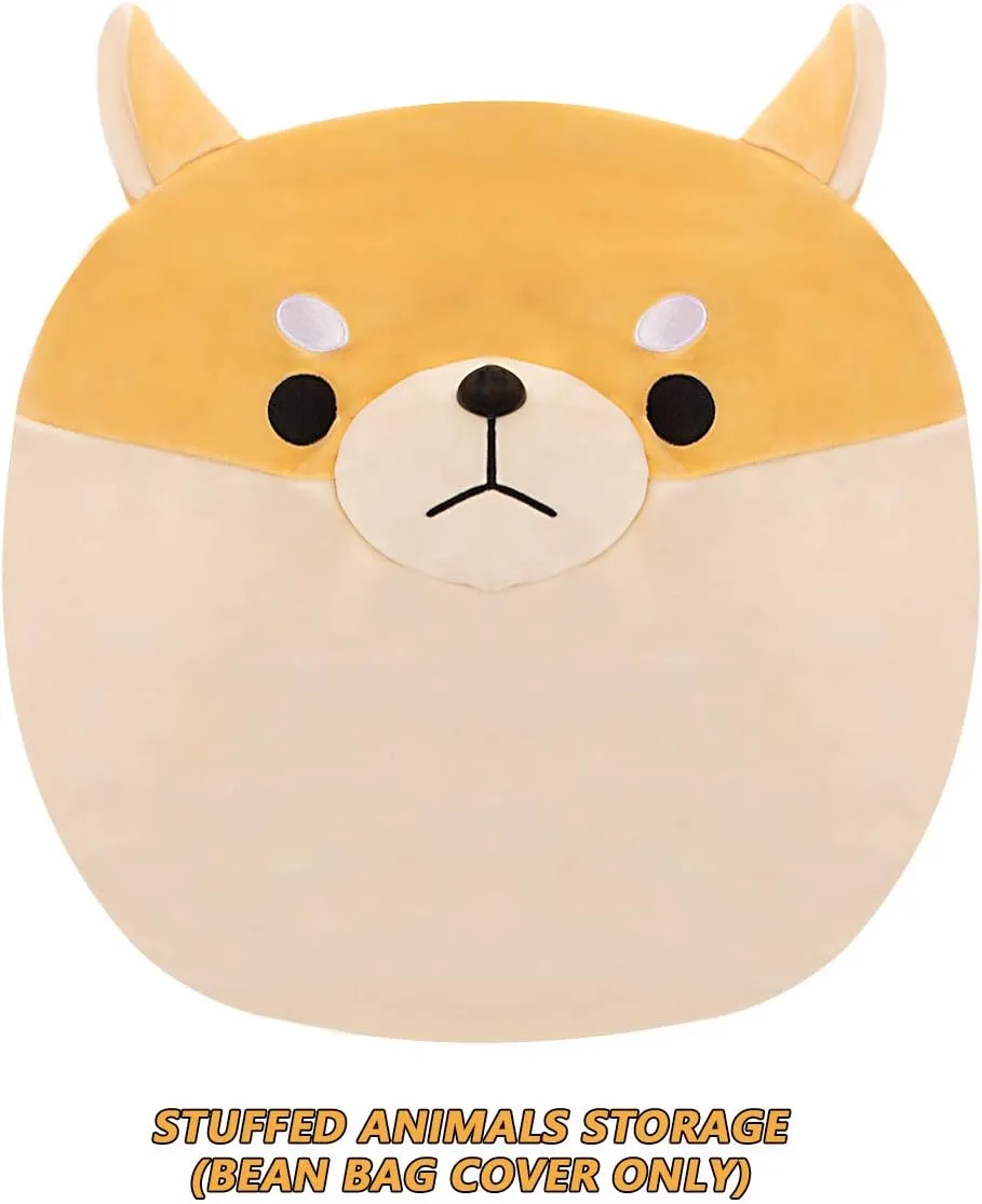 Stuffed Animal Storage Bean Bag Chair Cover for Kids Yellow Dog Shiba Inu Bean Bag Chair for Girls XX-Large Size Toy Organizer Cover Only Without Filling