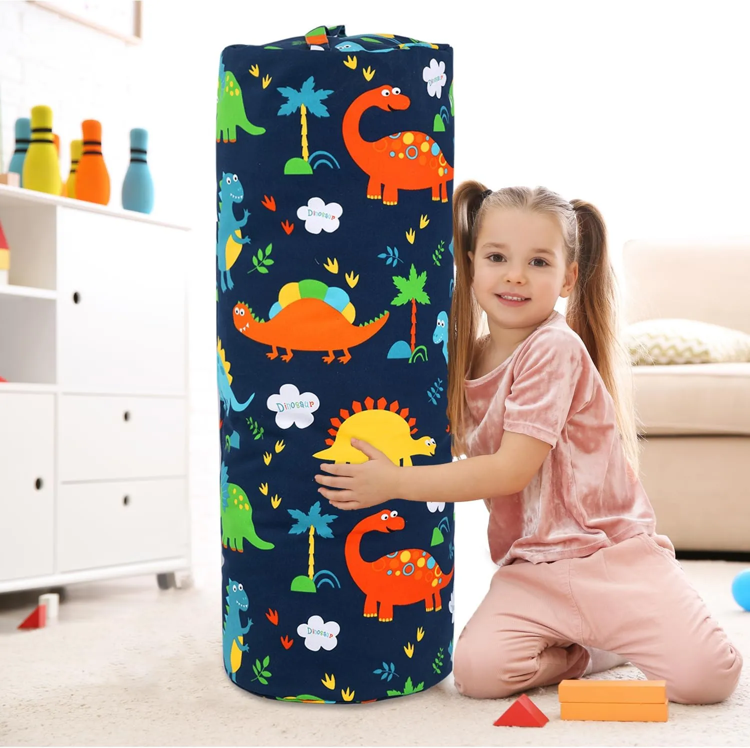 Stuffed Animal Storage Bean Bag Chair Cover (No Filler), Cylinder Plush Toy Storage Stuff and Sit Seat for Kids Boys and Girls, Canvas Large Soft Sit & Play Sofa with YKK Zipper