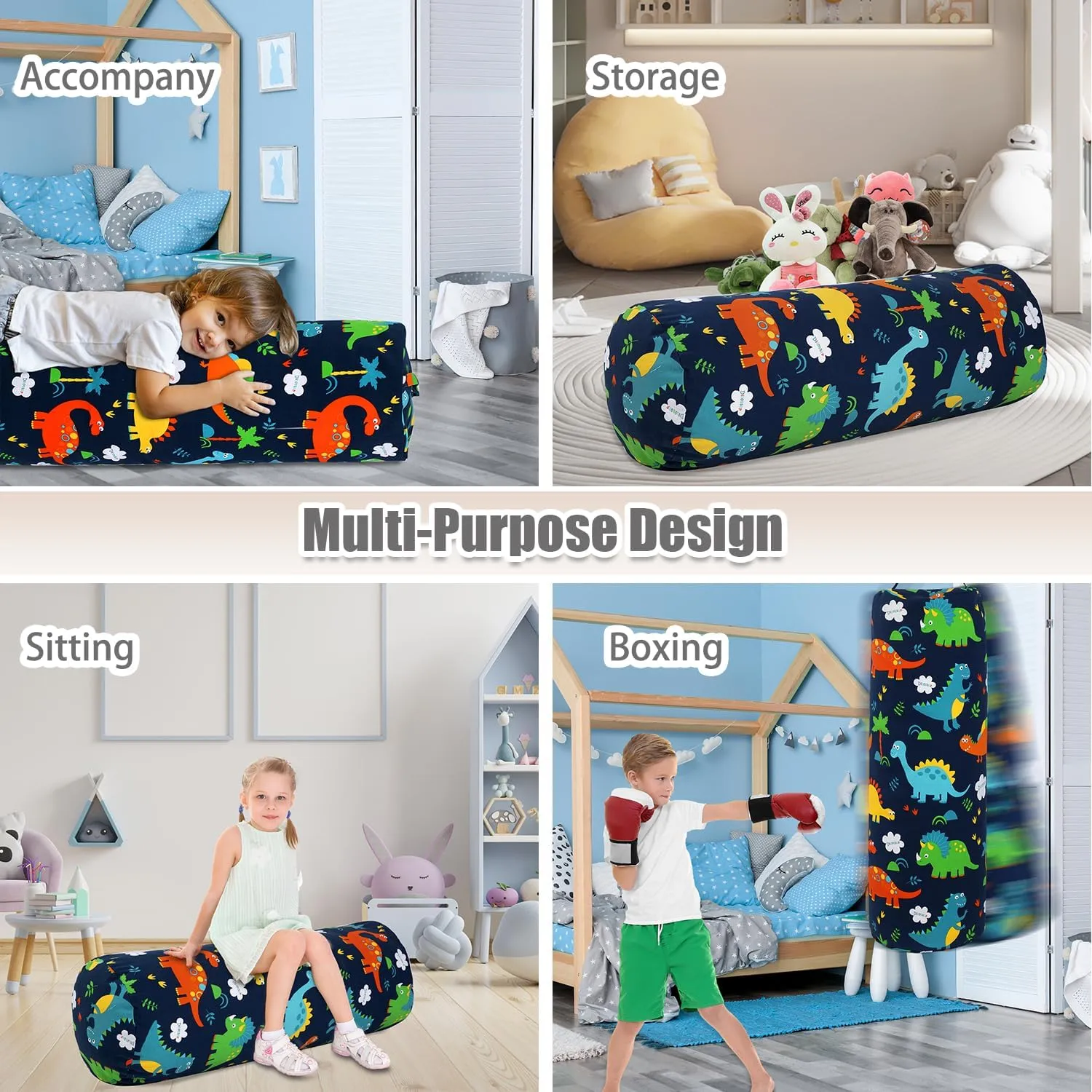 Stuffed Animal Storage Bean Bag Chair Cover (No Filler), Cylinder Plush Toy Storage Stuff and Sit Seat for Kids Boys and Girls, Canvas Large Soft Sit & Play Sofa with YKK Zipper