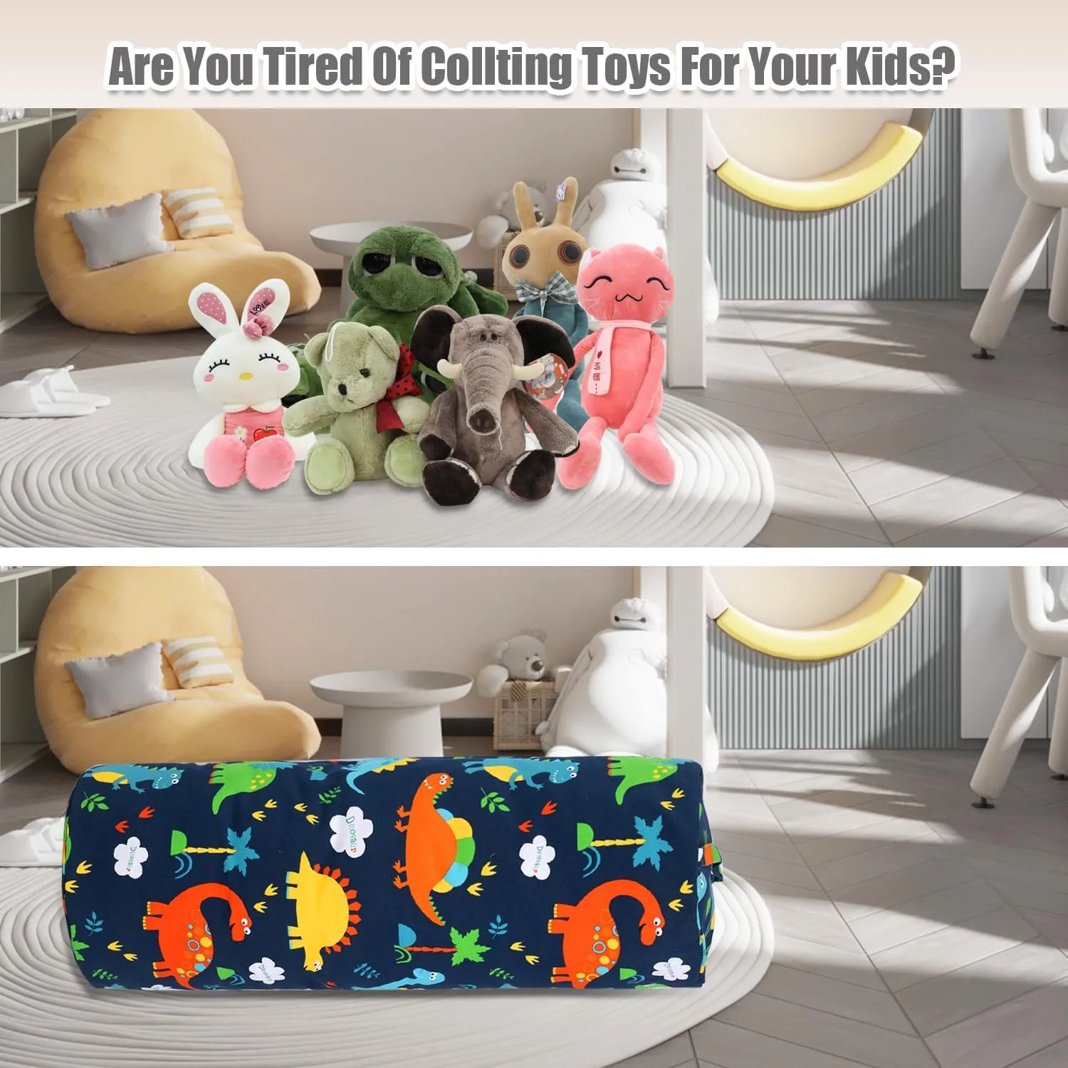 Stuffed Animal Storage Bean Bag Chair Cover (No Filler), Cylinder Plush Toy Storage Stuff and Sit Seat for Kids Boys and Girls, Canvas Large Soft Sit & Play Sofa with YKK Zipper