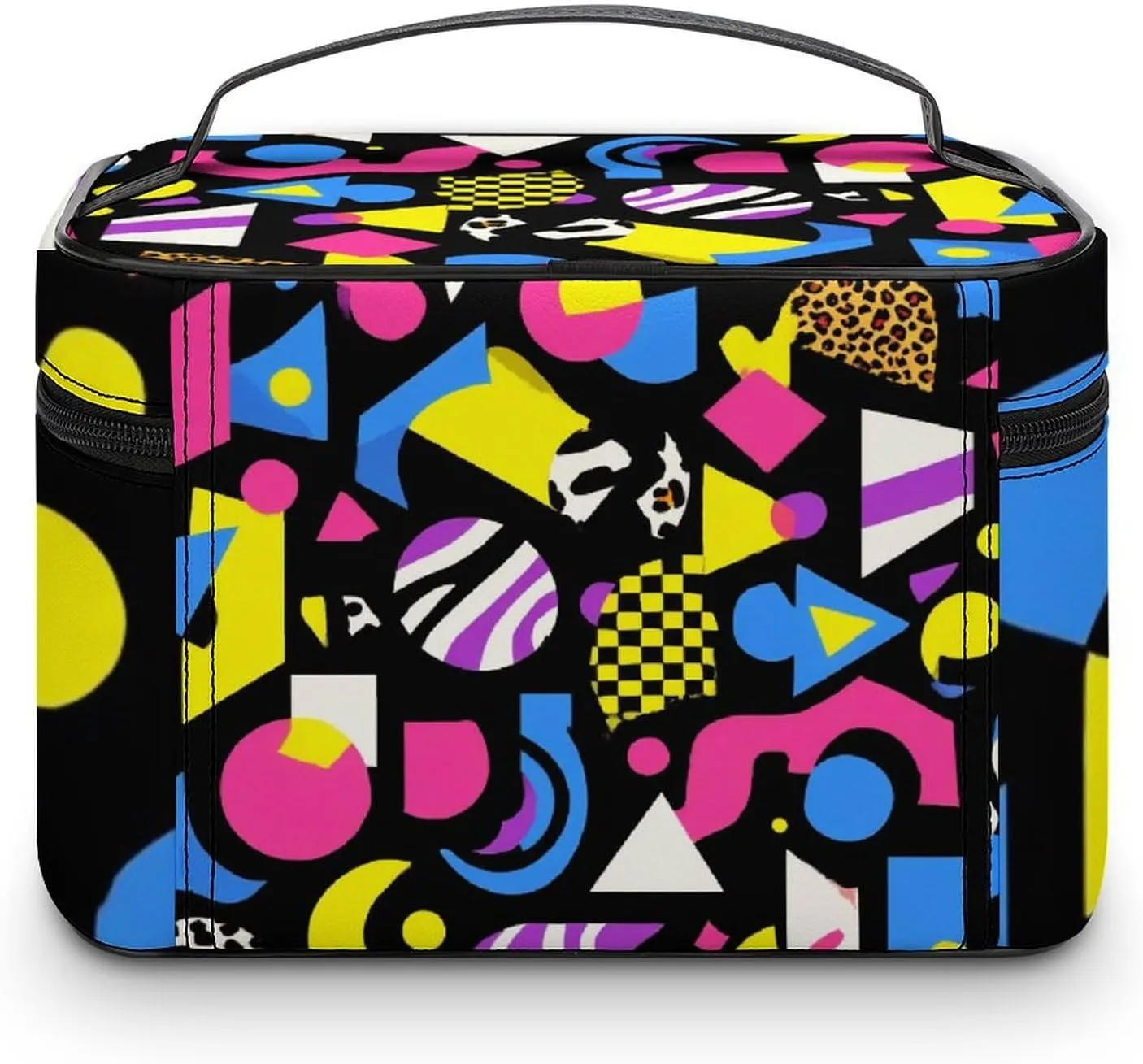 Stylish Cosmetic Bag for Women, Travel Toiletry Storage Bag with with Zipper Pouch Black Retro 80s 90s Makeup Organizer Case