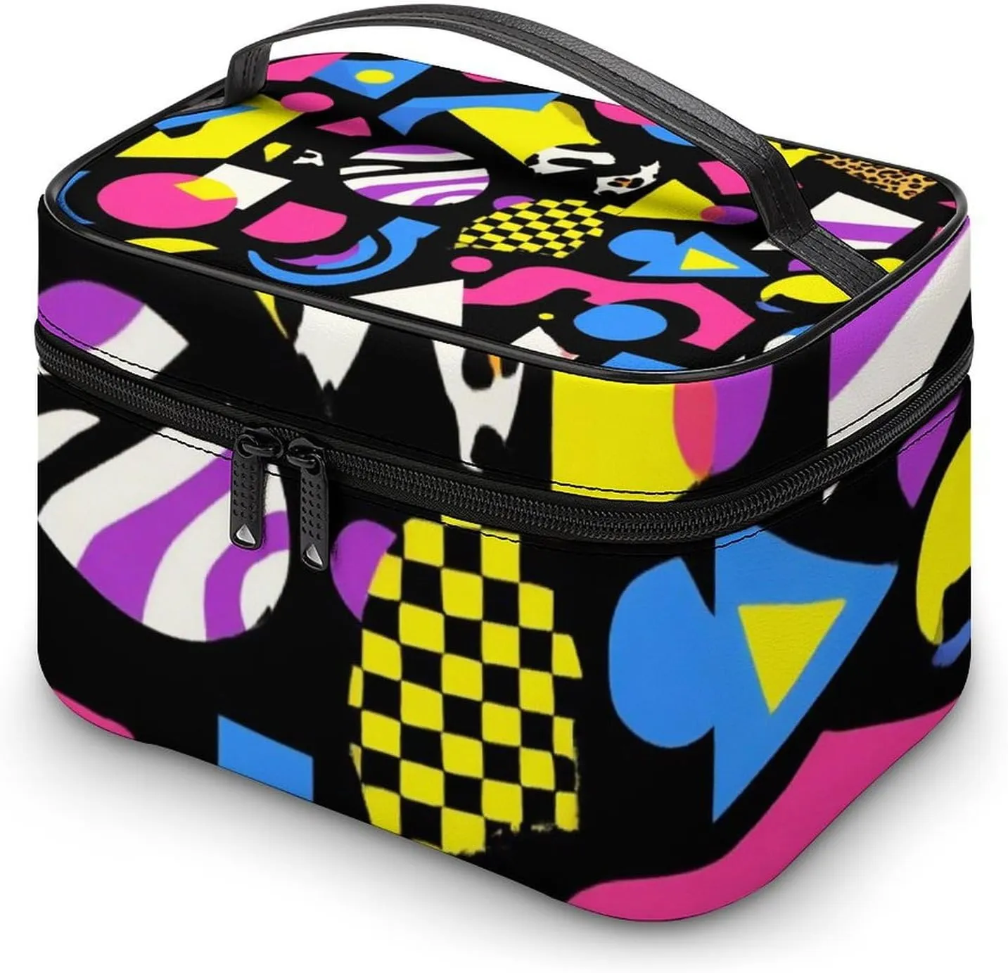Stylish Cosmetic Bag for Women, Travel Toiletry Storage Bag with with Zipper Pouch Black Retro 80s 90s Makeup Organizer Case