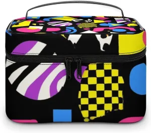 Stylish Cosmetic Bag for Women, Travel Toiletry Storage Bag with with Zipper Pouch Black Retro 80s 90s Makeup Organizer Case