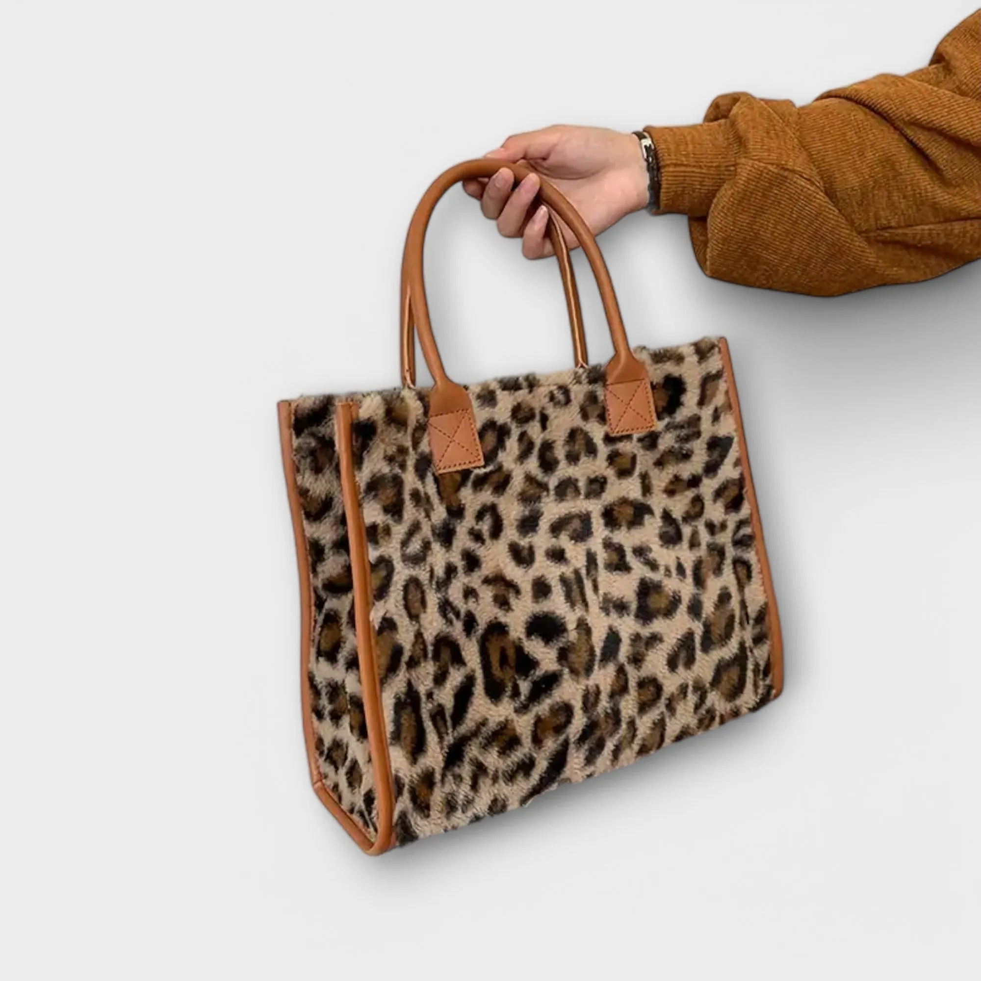 Stylish Leopard Print Plush Tote Bag
