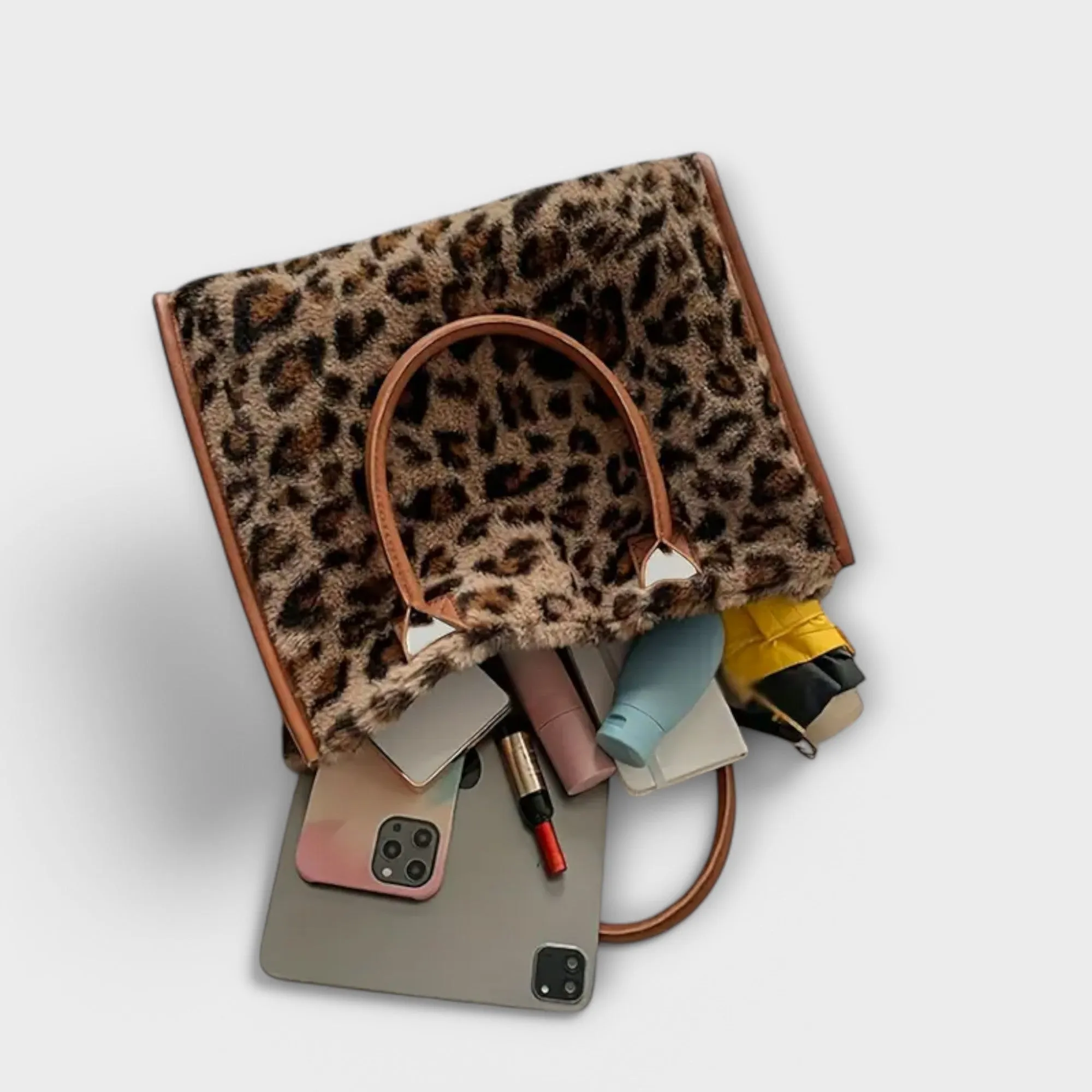 Stylish Leopard Print Plush Tote Bag