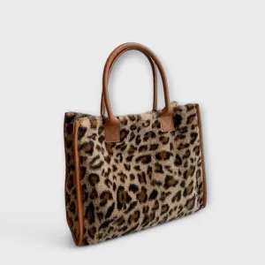 Stylish Leopard Print Plush Tote Bag