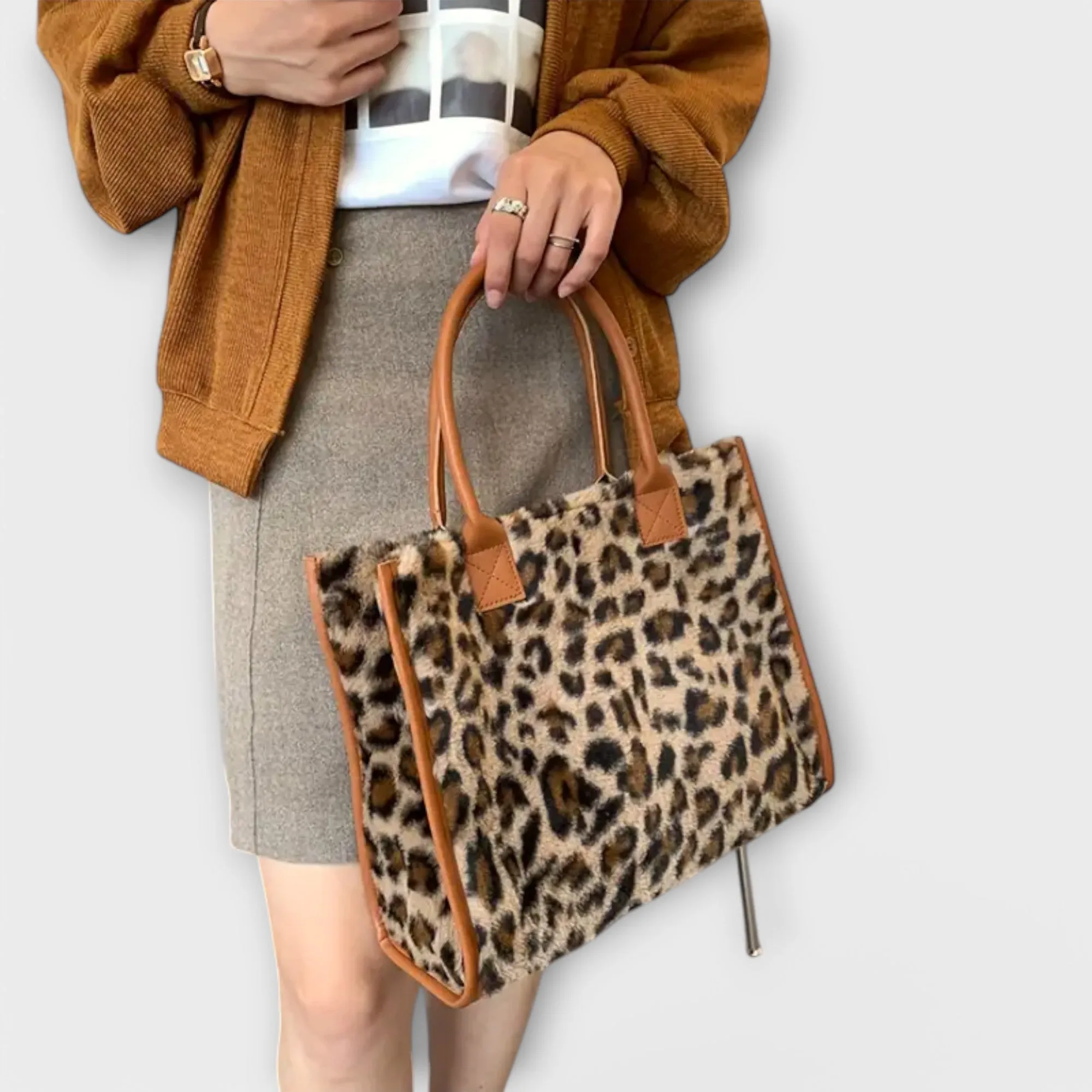 Stylish Leopard Print Plush Tote Bag