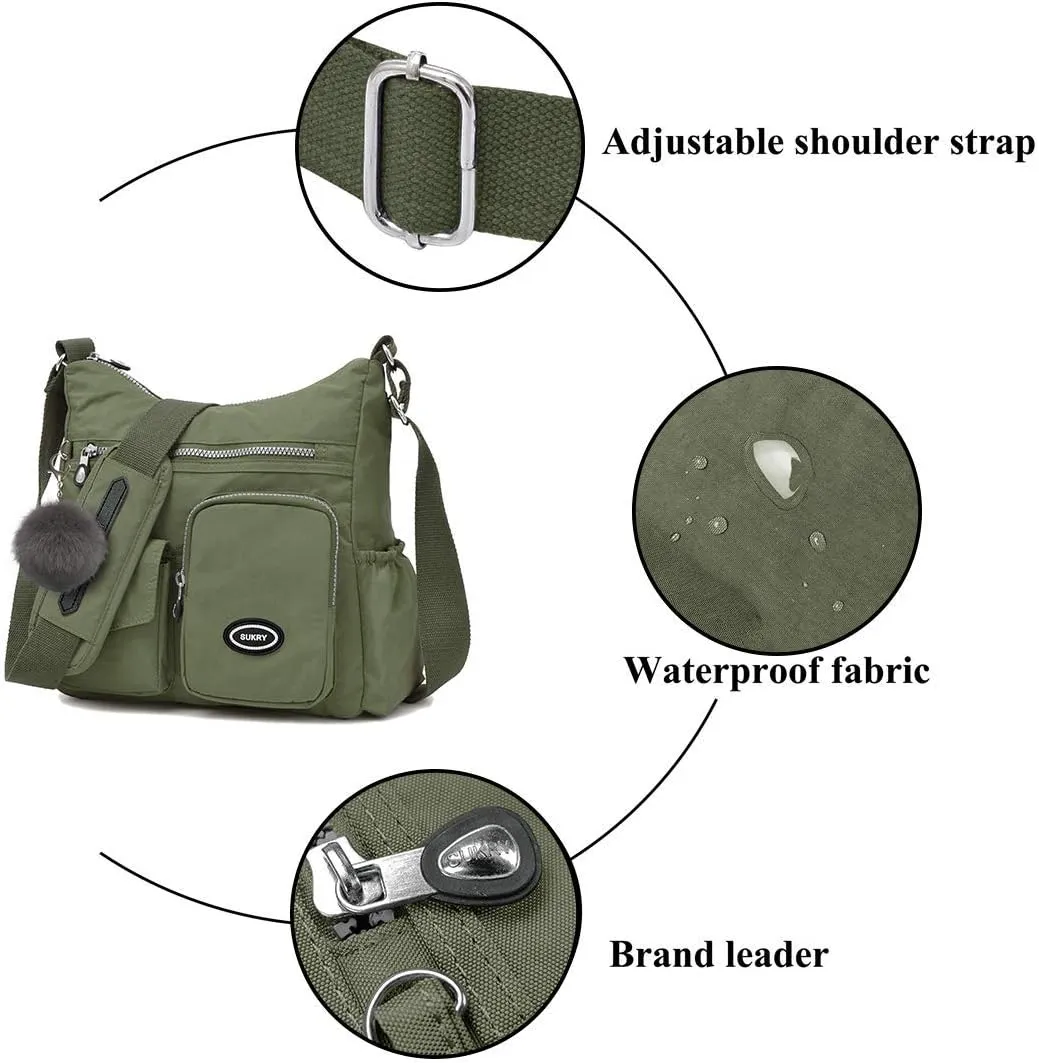 SUKRY Nylon Crossbody Bag for Women with Anti theft RFID Pocket, Waterproof Shoulder Bag Travel Purses and Handbag