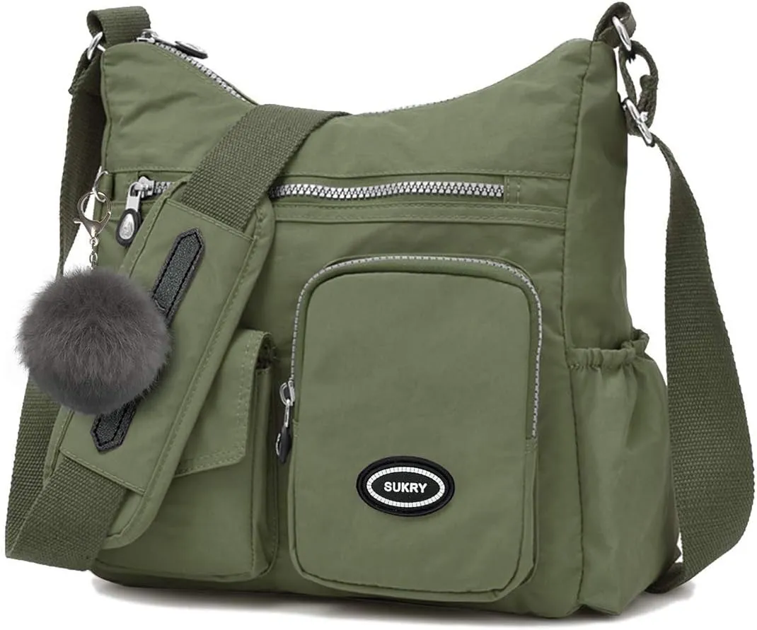 SUKRY Nylon Crossbody Bag for Women with Anti theft RFID Pocket, Waterproof Shoulder Bag Travel Purses and Handbag