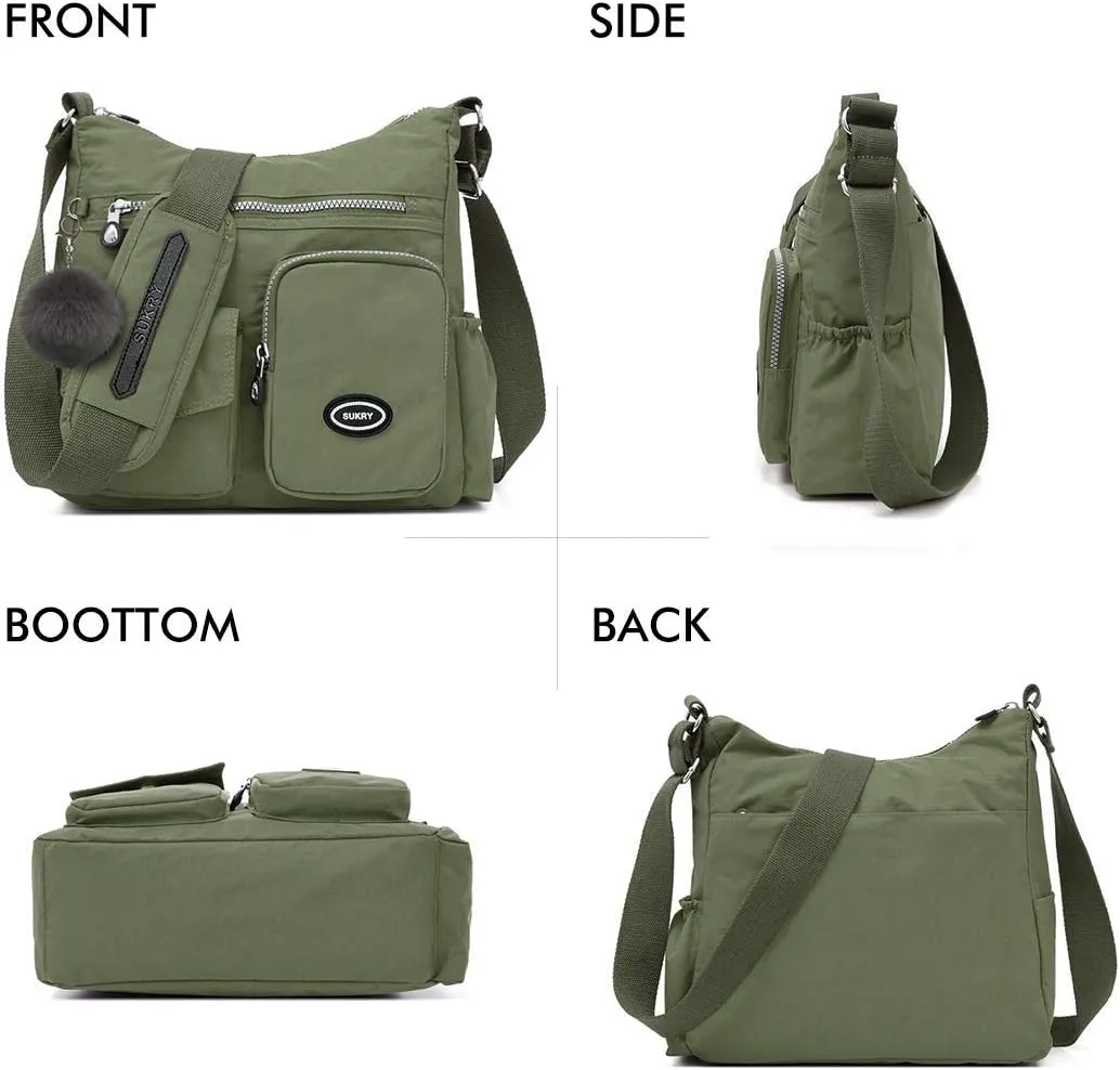 SUKRY Nylon Crossbody Bag for Women with Anti theft RFID Pocket, Waterproof Shoulder Bag Travel Purses and Handbag