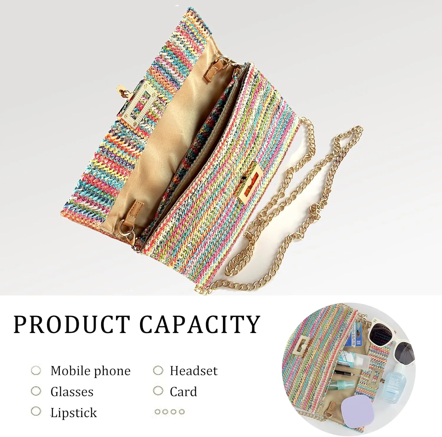 Summer Straw Clutch Purses for Women Woven Beach Bag Evening Purse Envelope Clutch with Detachable Strap