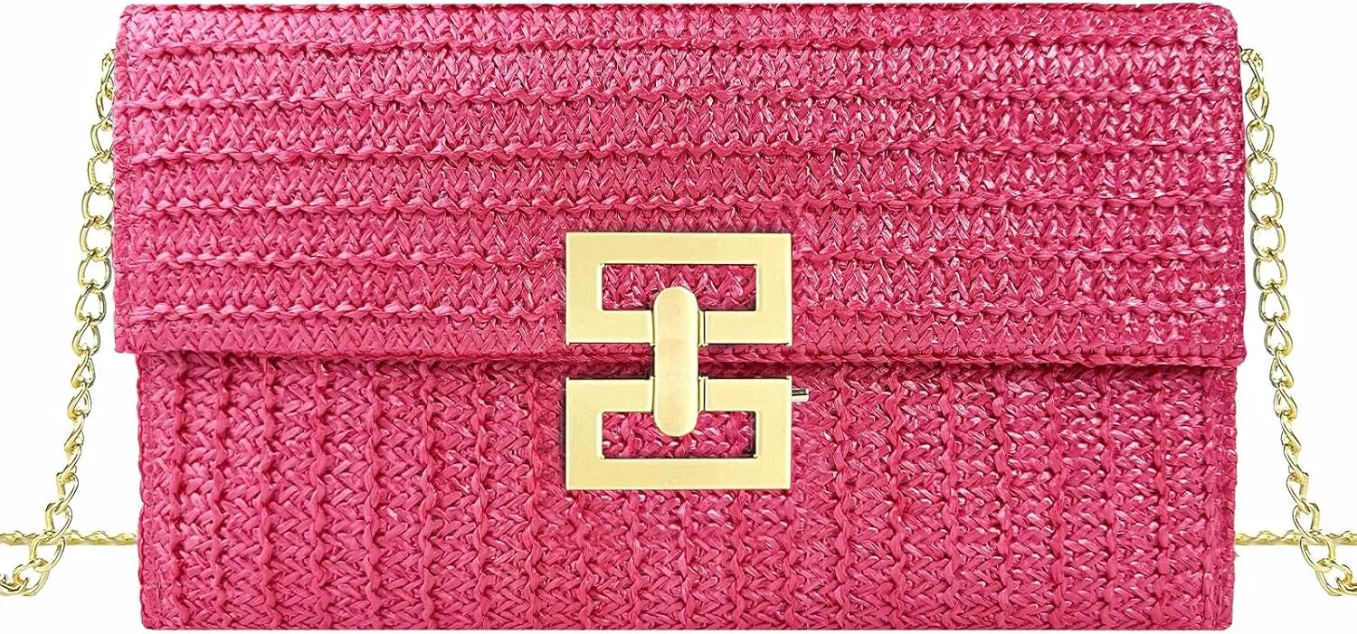 Summer Straw Clutch Purses for Women Woven Beach Bag Evening Purse Envelope Clutch with Detachable Strap
