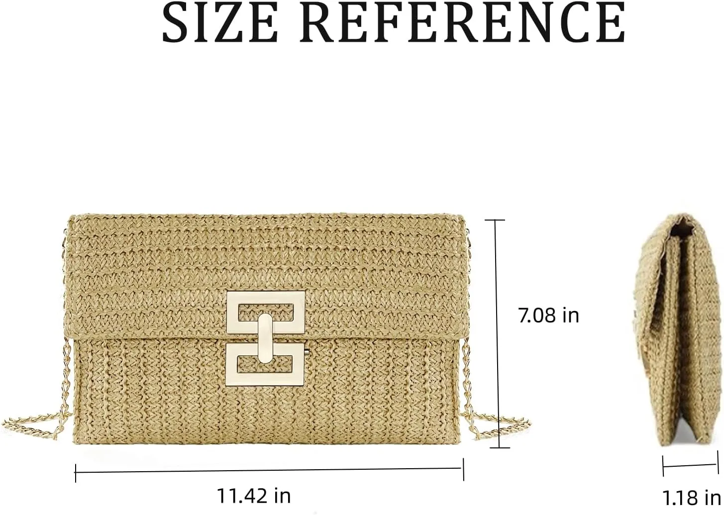 Summer Straw Clutch Purses for Women Woven Beach Bag Evening Purse Envelope Clutch with Detachable Strap