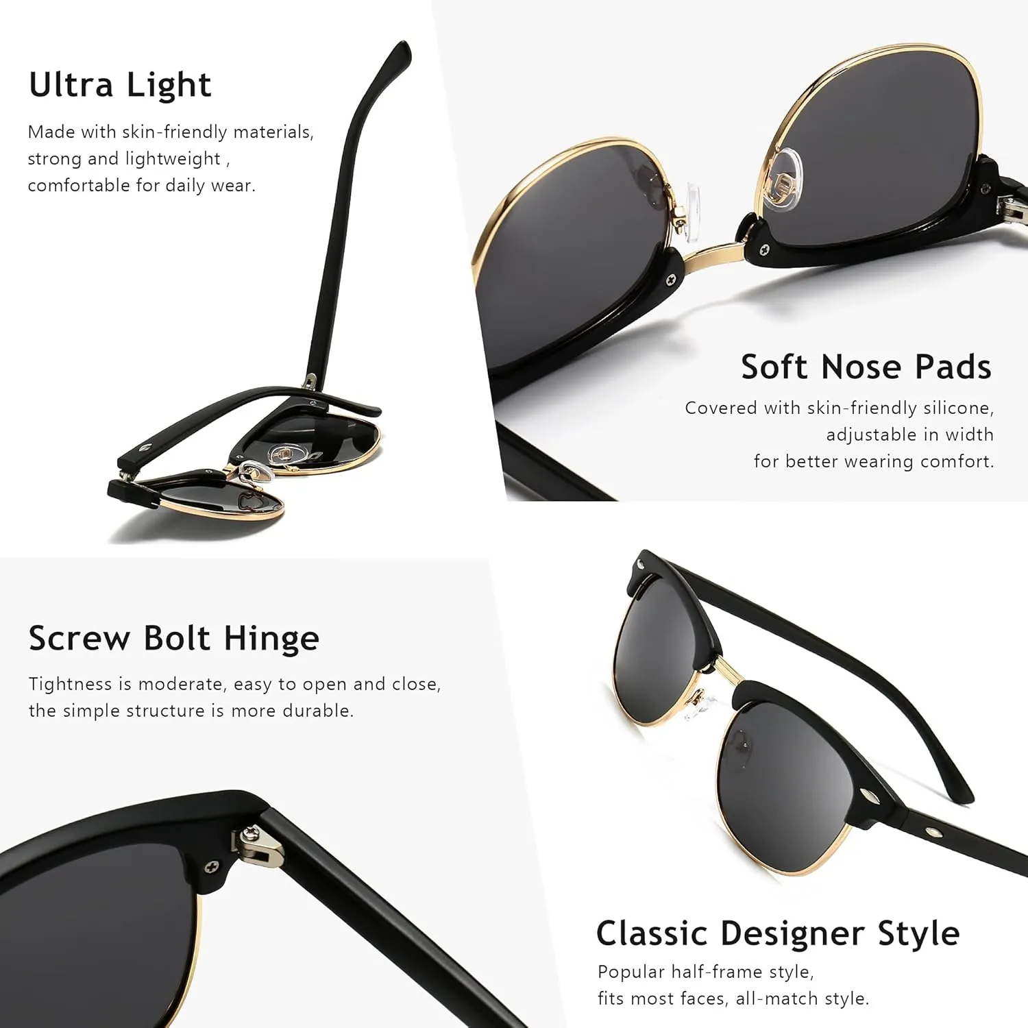 SUNGAIT Polarized Sunglasses for Men and Women, Classic Half-Frame Retro Shades for Driving, Travel, and Outdoor Activities