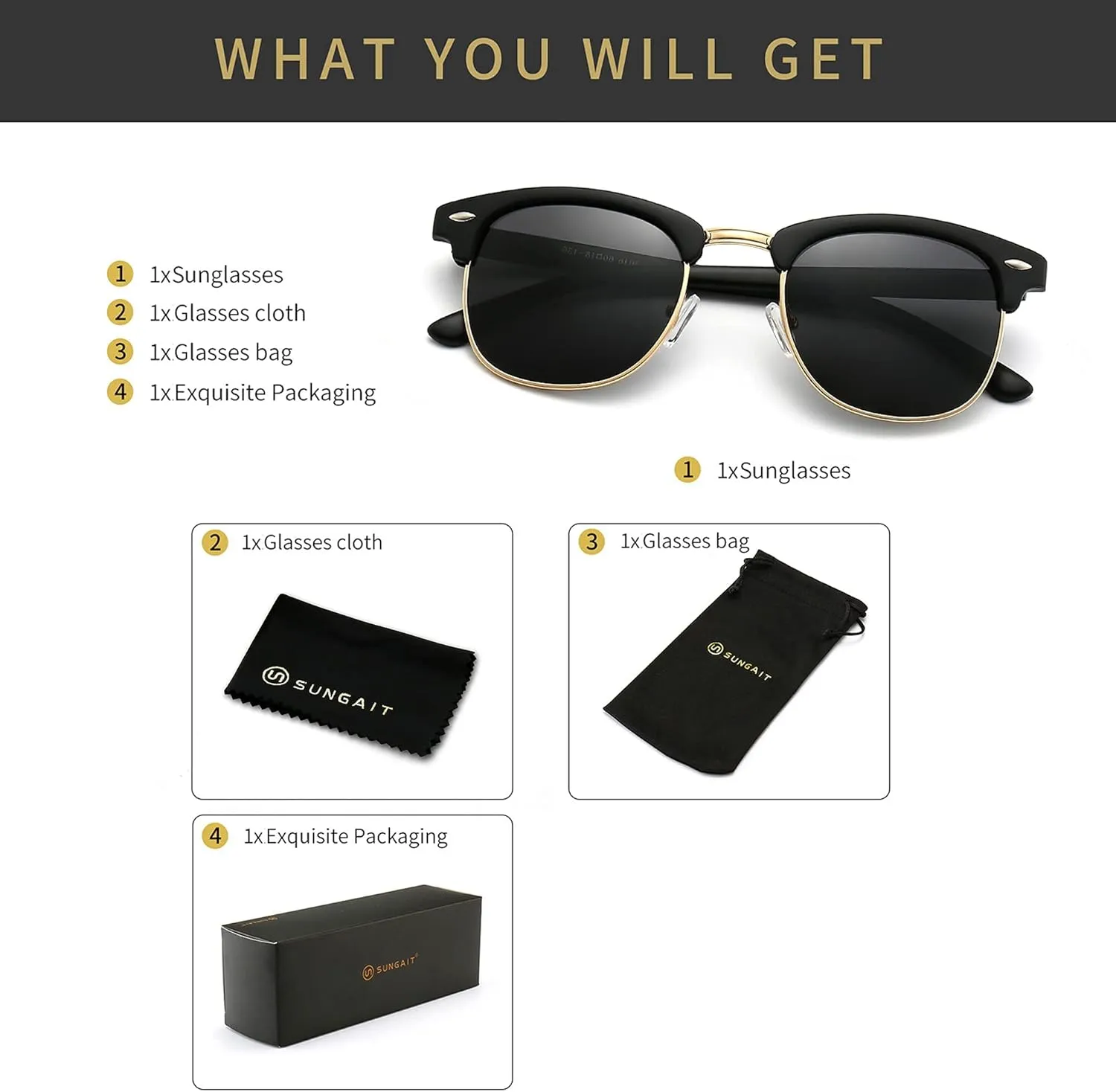 SUNGAIT Polarized Sunglasses for Men and Women, Classic Half-Frame Retro Shades for Driving, Travel, and Outdoor Activities