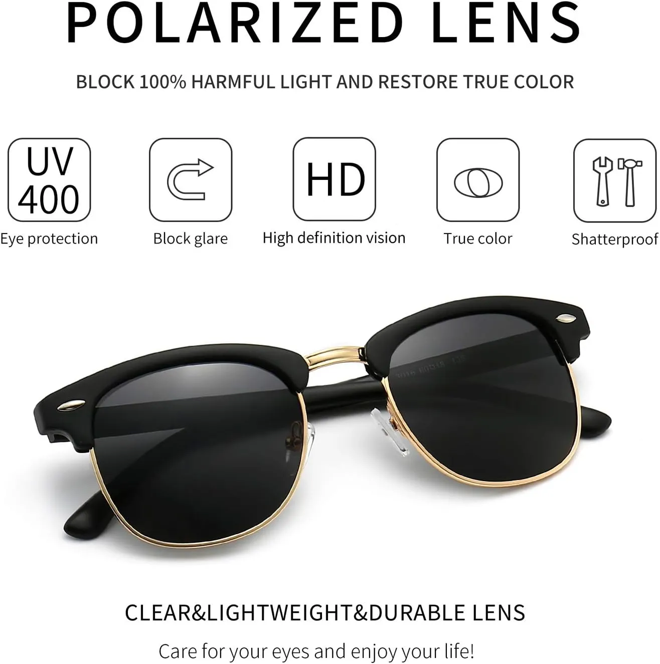 SUNGAIT Polarized Sunglasses for Men and Women, Classic Half-Frame Retro Shades for Driving, Travel, and Outdoor Activities