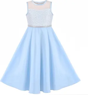Sunny Fashion Girls Dress Rhinestone Chiffon Bridesmaid Dance Ball Maxi Gown