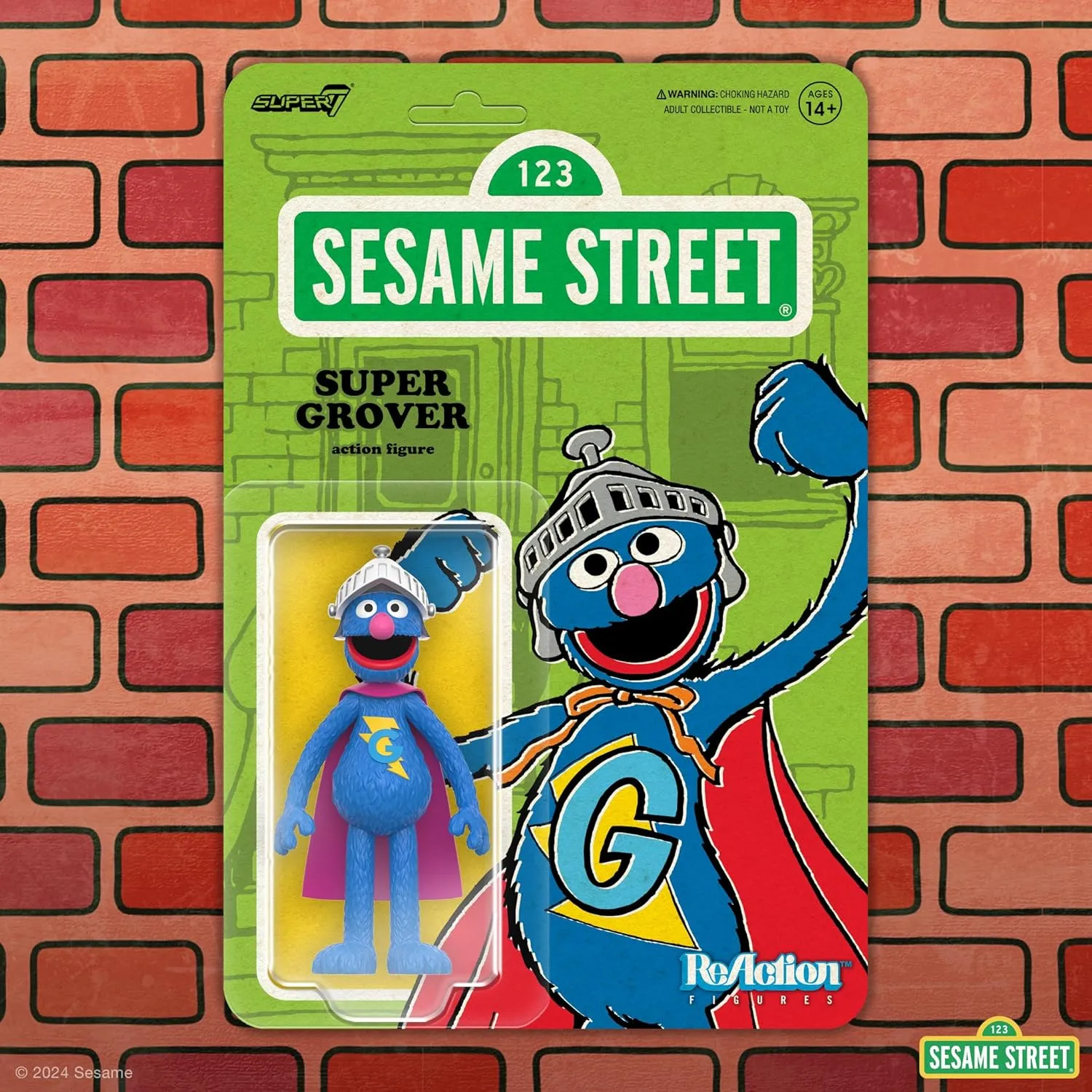 Super7 Sesame Street Super Grover - 3.75" Sesame Street Action Figure with Accessories Collectibles and Retro Toys