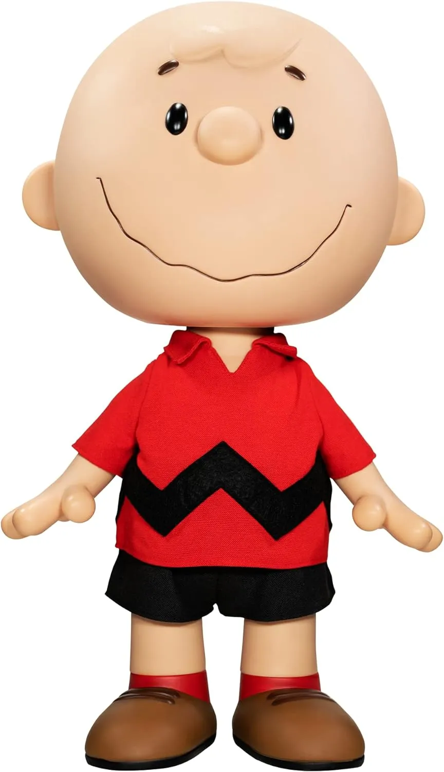 Super7 Supersize Peanuts Charlie Brown (Red Shirt) - 16" Peanuts Action Figure with Fabric Clothing Classic Cartoon Collectibles and Retro Toys