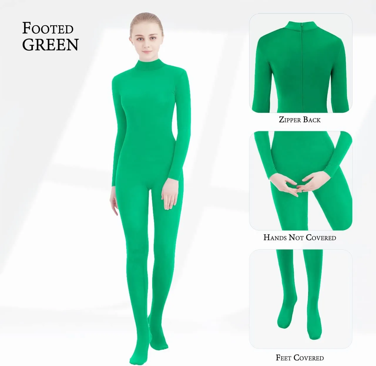 SUPRNOWA Full Body Unitard Turtleneck Spandex Footed/Footless Long Sleeve Unisex