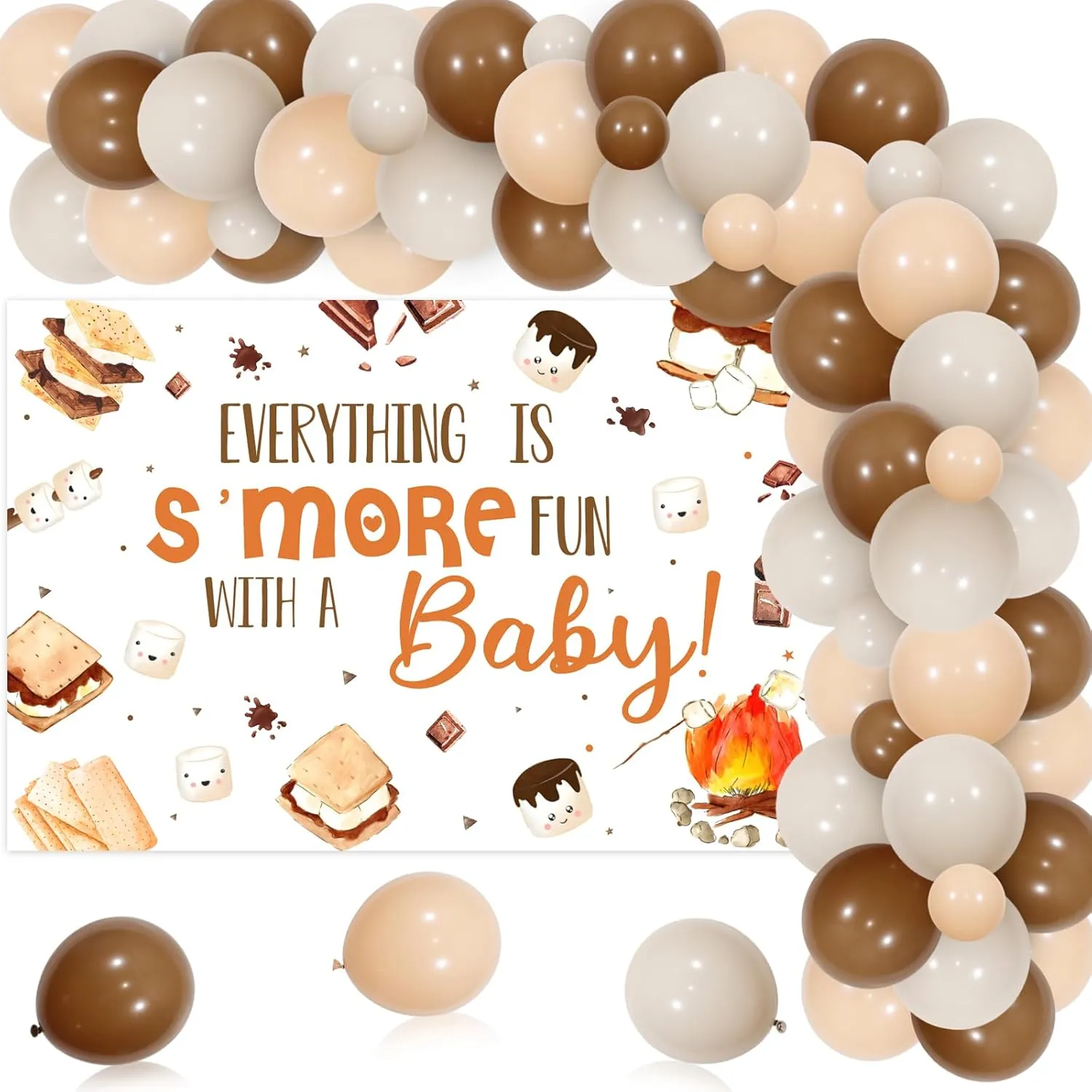 Sursurprise S’Mores Party Decorations, S’More Baby Shower Backdrop Balloon Garland Arch Kit, Camping Campfire Camper Party Supplies