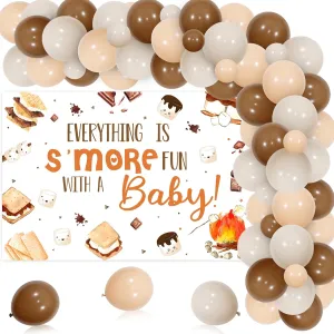 Sursurprise S’Mores Party Decorations, S’More Baby Shower Backdrop Balloon Garland Arch Kit, Camping Campfire Camper Party Supplies