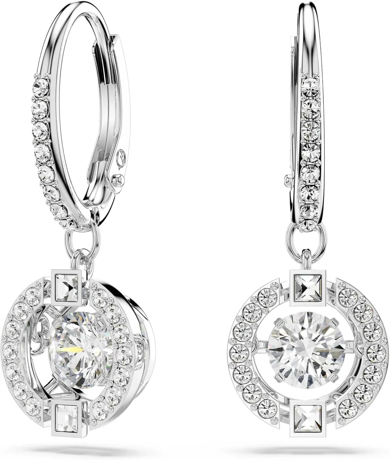 SWAROVSKI Sparkling Dance Necklace and Earrings Jewelry Collection, Rhodium Finish, Blue Crystals, Clear Crystals